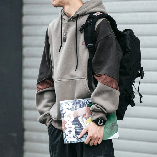 Plus Size Autumn Winter Korean Fleece Patchwork Hoodie Men Clothing