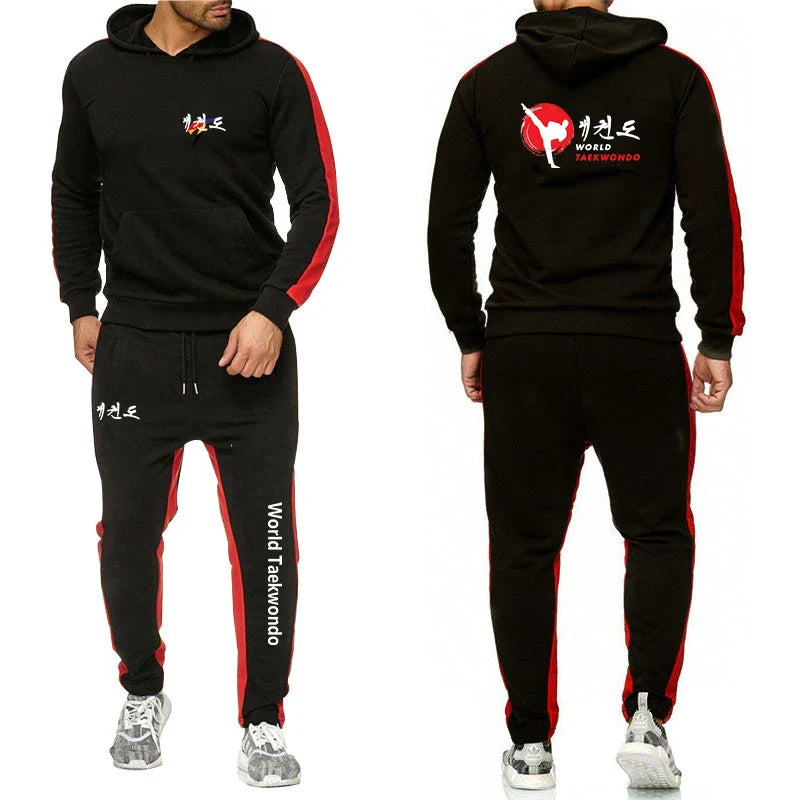 2025 WTF World Taekwondo Federation Men's New Solid Color Sweatshirt Set Casual Long-sleeved Hoodies +Sport Long Pants Suit