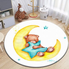 Sleep Bear HD Printed Cartoon Round Carpet for kids Living Room Rugs Camping Picnic
