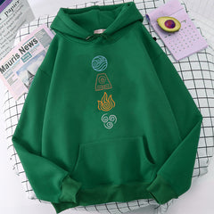 Avatar The Last Airbender Hoodie Water Air Fire Earth Four Elements Print Black Anime