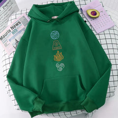 Avatar The Last Airbender Hoodie Water Air Fire Earth Four Elements Print Black Anime