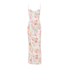 Spaghetti Strap Floral Print Party Dresses Elegant Maxi Bodycon Wedding