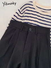 Black Suit Pants Women Casual High Waist Korean Fashion