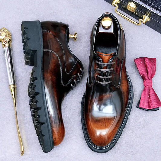 Genuine Leather Shoes for Men Business Formal Casual Cowhide Patent Leather