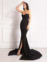 Formal attire Dresses: Long Black Maxi Dress Front Slit Bare Shoulder Red Women