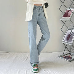Jeans Women Straight Wide Leg Denim Cream Color High Waisted JeanY2k