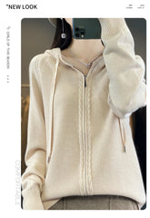 autumn and winter hooded cardigan women's knitted top loose sweater casual