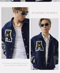 Letter Embroidery Bomber Jacket Men Women Autumn Winter Leather Sleeves