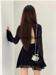 Evening Dresses: Bodycon Black Y2k Mini Dress Women Elegant Slim Even Party Dress