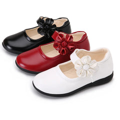 Girls Princess Leather Shoes For Black Kids Dress Sheos Red Sandals Flowers