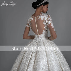 White Bridesmaid Dresses: Classic O-Neck Long Sleeve Ball Gown Wedding Dress