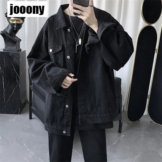 Men's Black Casual Workwear Jean Jacket Loose Casual Versatile Youthful Male