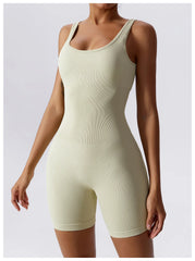 Women's Yoga Rompers One Piece Tummy Control Seamless Ribbed Jumpsuit Padded