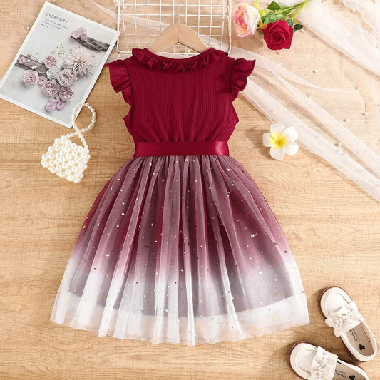 Dress For Kids 2-8 Years old Fashion Summer Cute Ruffled Sleeveless Star Tulle
