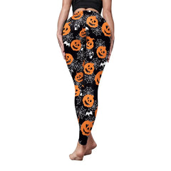 Halloween Pumpkin Skull 3D Print Pattern Stripe Workout Pants Leggings