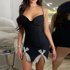 Spice Girl Bow Hot Diamond Dress Fashion Sling Low Cut Backless