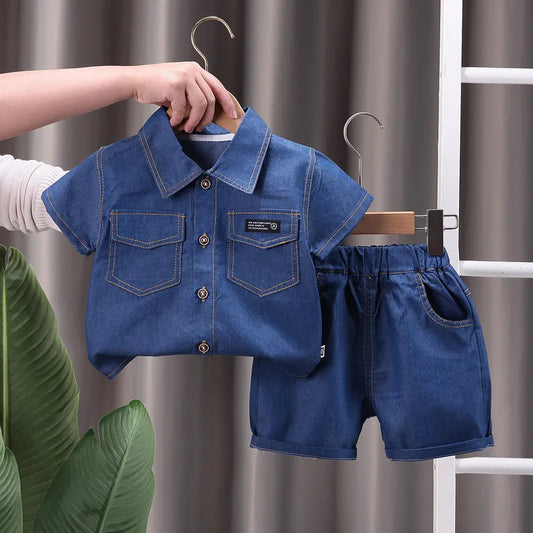 New Summer Baby Boys Clothes Suit Children Outfits Fashion Solid Shirt Shorts 2Pcs/Sets Toddler Casual Costume Kids Tracksuits
