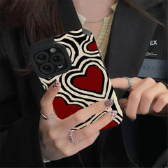 Love Hearts Phone Case For iPhone 13 16 14 15 Pro Max Plus 11 12 Mini XS X XR Soft Silicone Stripes Back Cover