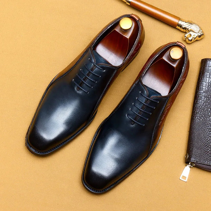 Handmade Mens Wingtip Oxford Shoes Genuine Calf Leather Traditional Carving