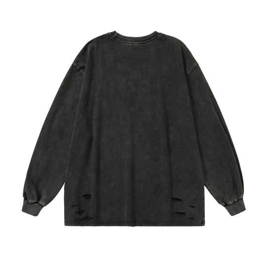 Black Goth Ripped Holes Retro Unisex Oversize Thin Sweatshirts T Shirt Women Men