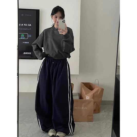 Y2K Striped Sweatpants Women Streetwear Oversized Cargo Pants Harajuku Wide Leg