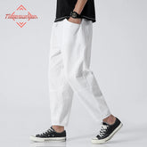 100% Cotton Summer Casual Pants Man Trendy Japanese Cropped Pants Loose Pants
