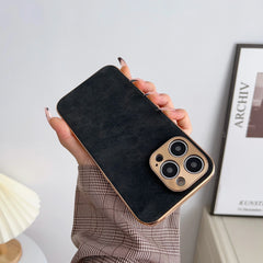 Leather Phone Case For Iphone 13 11 12 14 15 16 ProMax Plus Electroplated Frame Lambskin Phone Shell For IPHON13 14 15 16 Promax
