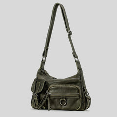 Vintage Multiple Pockets Women Shoulder Bags Luxury Washed Pu Leather