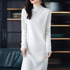 Evening Dresses: Female Dress White Crochet Grey Robe Evening Turtleneck Knit