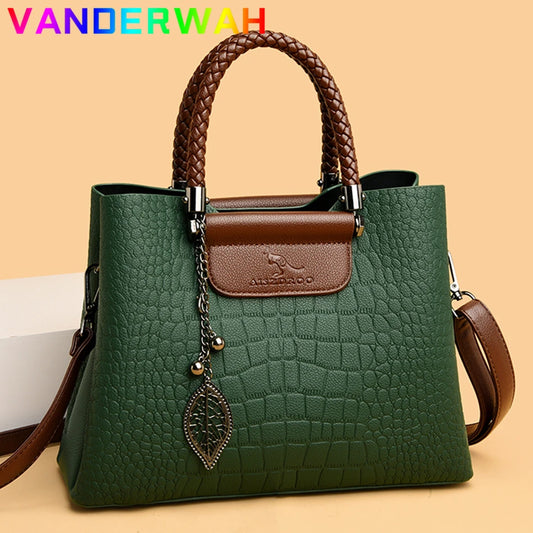 Brand Leather 3 Layers Alligator Crossbody Bag for Women Female Shoulder