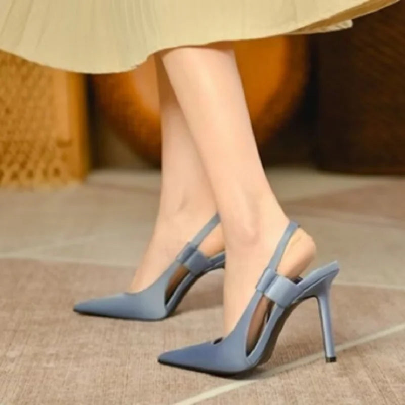 Women Slingback Sandals Pointed Toe Slip On Thin High Heel Ladies Elegant Pumps