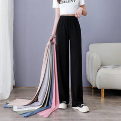 Women Long Pants 2024 Spring Summer Straight Long Elastic Waist Wide Leg