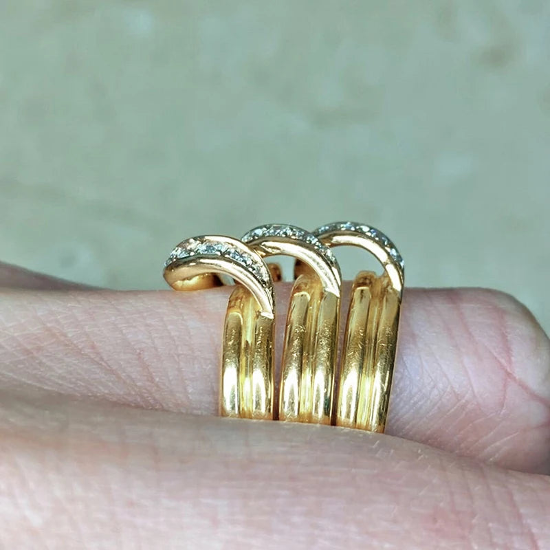 Women Wedding Rings Gold Color Wide Band Statement Female Finger-rings for Party