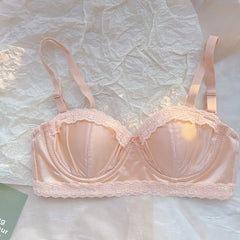 Seamless Satin Silky lingerie Thin little bra with push-up and anti-sagging pull-back bra