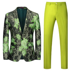 Tuxedo for Mens: Men Suit 2 Pieces Orange Flower Pattern One Button