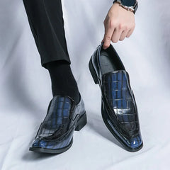 British Style Men Oxfords Fashion Green Plaid Leather Shoes For Men