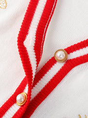 Fashion Designer Bee Embroidery Cardigan Long Sleeve Single Breasted