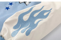 Letter Embroidery Men's Baseball Jacket Y2k Flame Leather Varsity Jacket Windbreaker