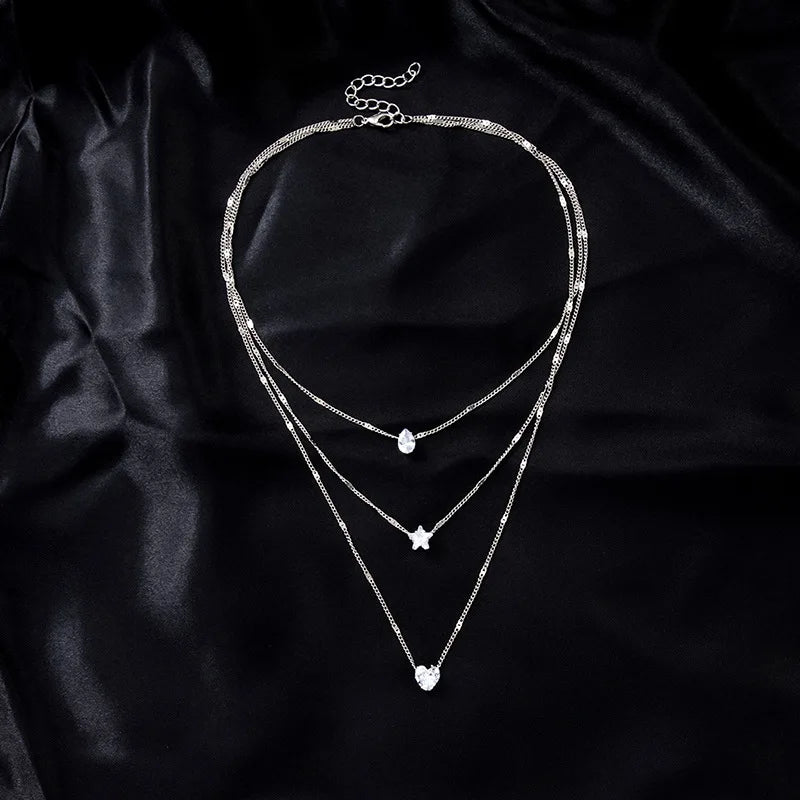 Zircon Pendant Necklace For Women Multilayer Chain Choker Fashion Female