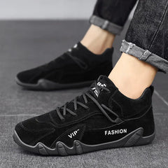 Waterproof Sneakers Lace Up Leather Casual Sneakers for Men Casual Motorcycle Shoes Waterproof Leather Ankle Boots for Men
