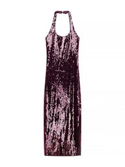 Halter Sequin Dress Party Dresses Backless Slim Fit Fashion Elegant Hanging Neck