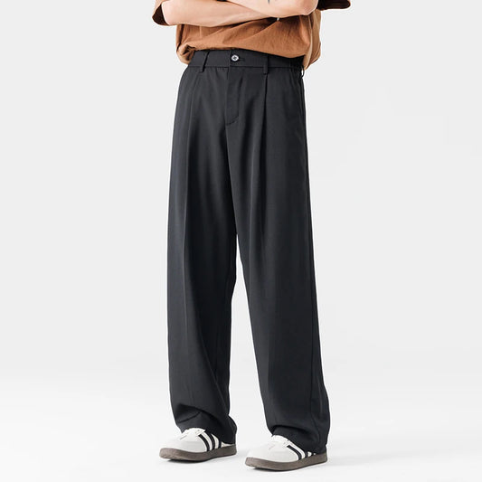 Men Suit Pants Casual Pant Solid Wide Leg Business Trousers Straight