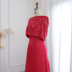 Homecoming Dresses: Off Shoulder Fuchsia Arabic Evening Dress with Cape for Women