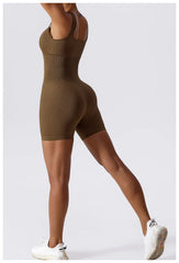 Women's Yoga Rompers One Piece Tummy Control Seamless Ribbed Jumpsuit Padded