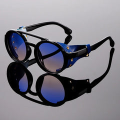 New Unisex Vintage Steampunk Sunglasses Men's Designer Designer Retro Round Leather Sun Glasses Steam Punk Outdoor Goggles UV400