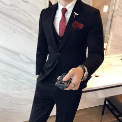 Beach Wedding Outfit Men: Men's 3-Piece Suit Set - Blazer, Vest & Trousers for Weddings