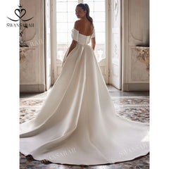 White Bridesmaid Dresses: Off the Shoulder A-Line Wedding Dress Long Sleeve