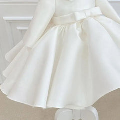 Baby Girl Princess Silk Peter Pan Collar Dress Long Sleeve Child Vintage Bow