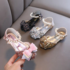 Girl Princess Flats Shoes Spring Children's Sequins Sandals Bow PU Fashion Baby Kids