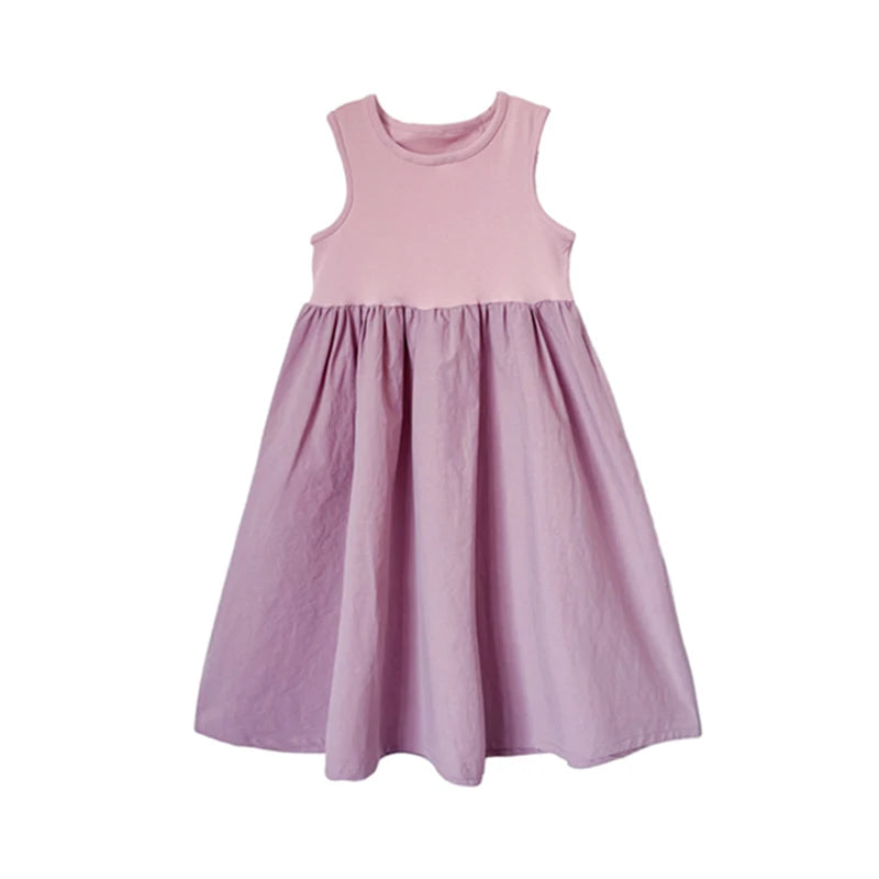 Girls' Sweet Princess Dress Sleeveless Patchwork And Ruffled Design Girl Baby